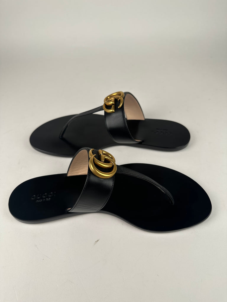 Gucci Marmont Thong Slide Sandal Black Size 38EU