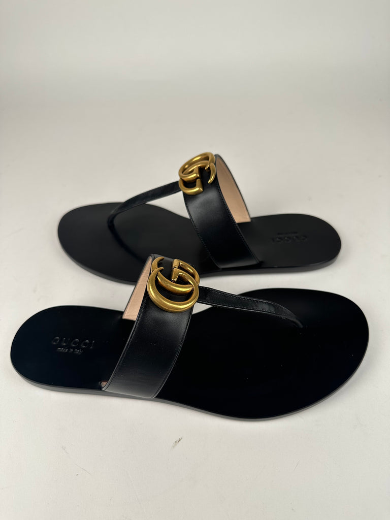 Gucci Marmont Thong Slide Sandal Black Size 38EU