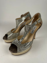 Load image into Gallery viewer, Jimmy Choo 247Tribe Sparkly Platform Peep Toe Champagne Size 38EU