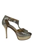 Jimmy Choo 247Tribe Sparkly Platform Peep Toe Champagne Size 38EU