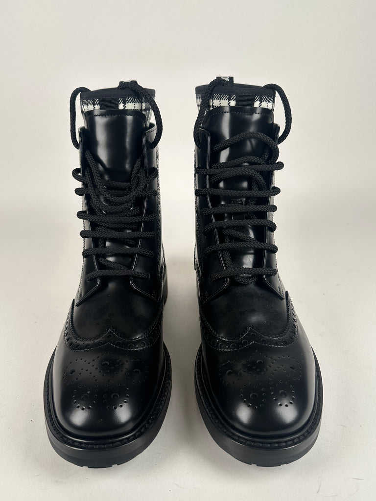 Dior Calfskin Tartan D-Order Low Boot Black/White size 38EU