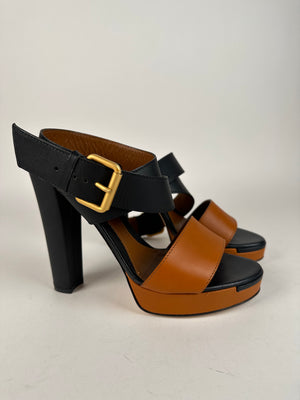 Fendi Black/Brown Platform Wrap Ankle Sandals size 39EU kit