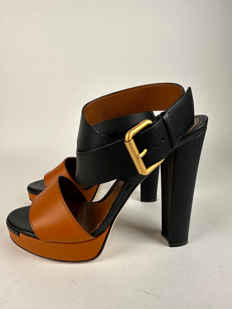 Fendi Black/Brown Platform Wrap Ankle Sandals size 39EU kit