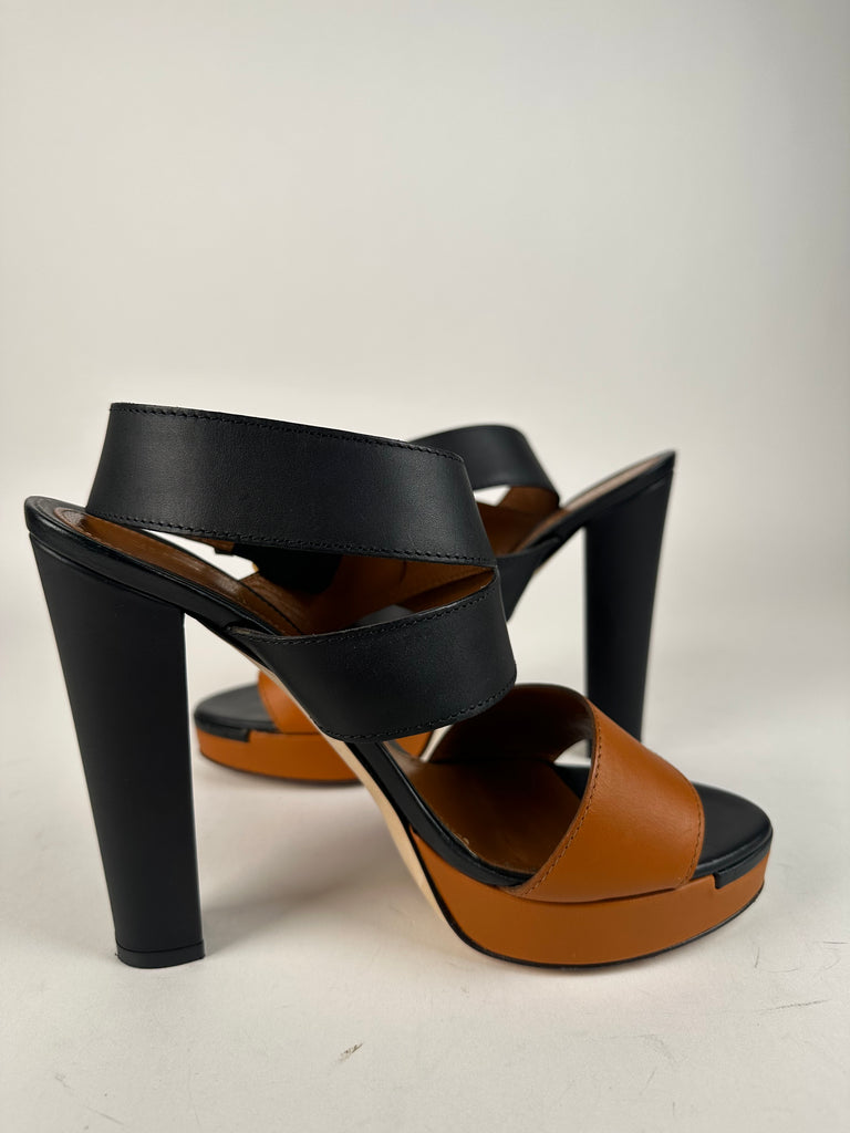 Fendi Black/Brown Platform Wrap Ankle Sandals size 39EU kit