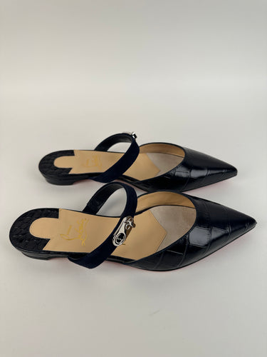 Christian Louboutin Choc Lock Flat Obscur Blue Croc Pointe Toe Ballerina size 36EU