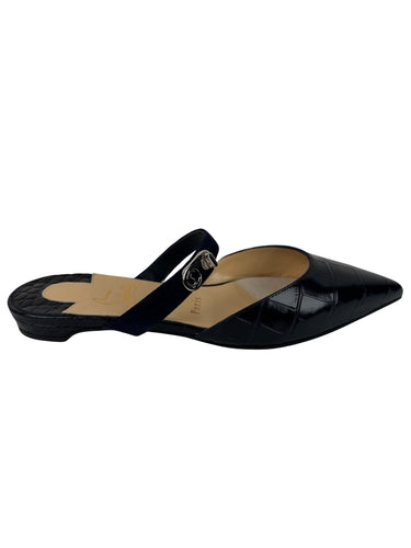 Christian Louboutin Choc Lock Flat Obscur Blue Croc Pointe Toe Ballerina size 36EU