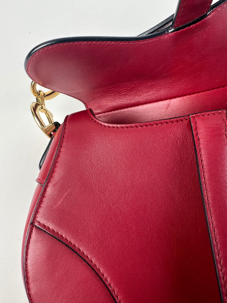 Dior Smooth Calfskin Mini Saddle Bag Red