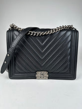 Load image into Gallery viewer, Chanel Large Boy Bag Black Chevron Calfskin Leather