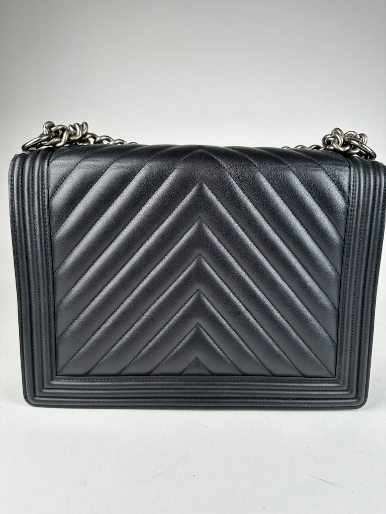 Chanel Large Boy Bag Black Chevron Calfskin Leather