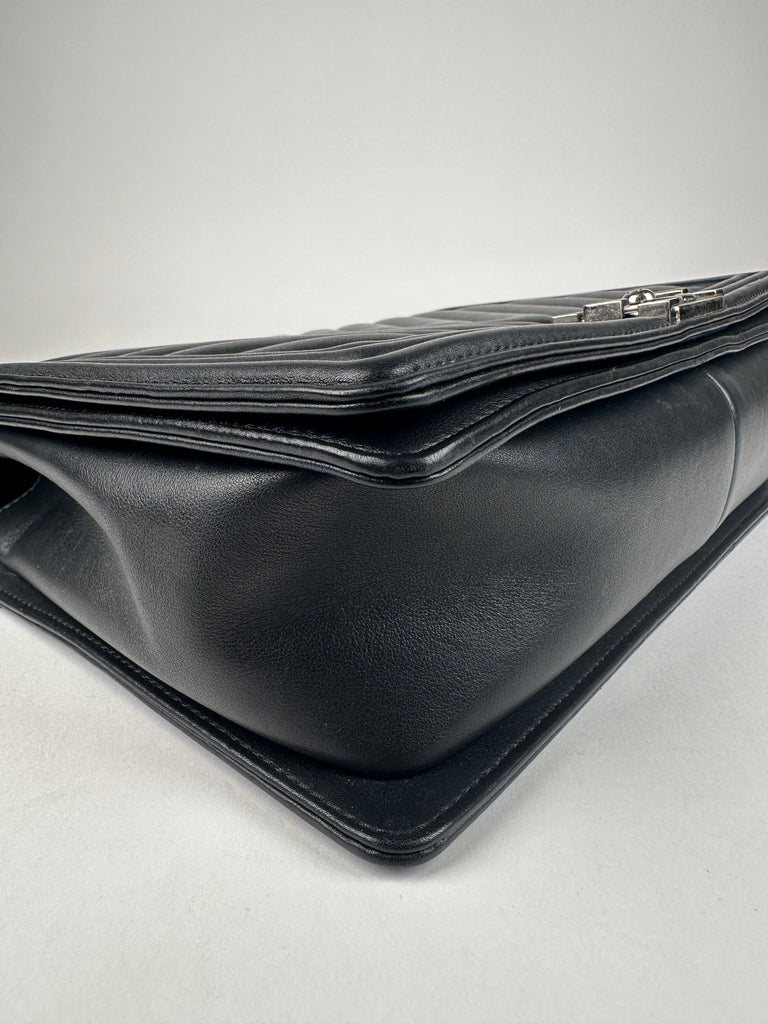 Chanel Large Boy Bag Black Chevron Calfskin Leather