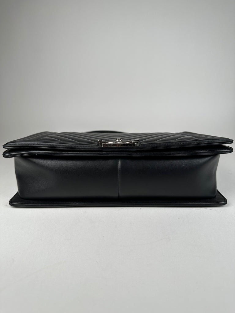 Chanel Large Boy Bag Black Chevron Calfskin Leather