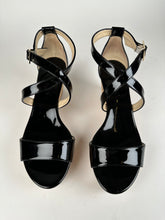 Load image into Gallery viewer, Jimmy Choo Portia 70 Black Patent Leather and Cork Wedges Size 37EU