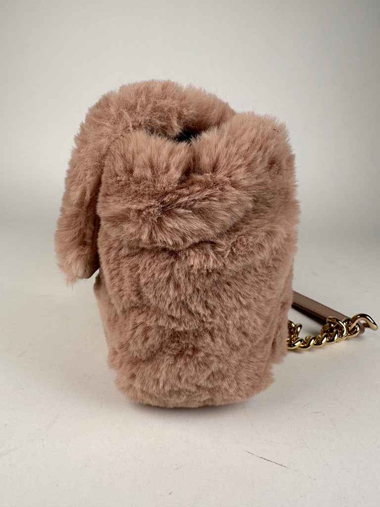 Dolce & Gabbana Faux Fur Watersnake Embellished Lucia Shoulder Bag Pink