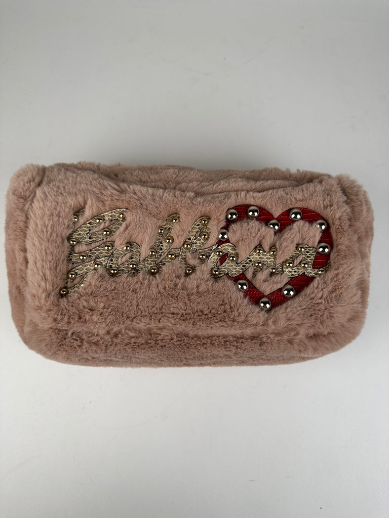 Dolce & Gabbana Faux Fur Watersnake Embellished Lucia Shoulder Bag Pink