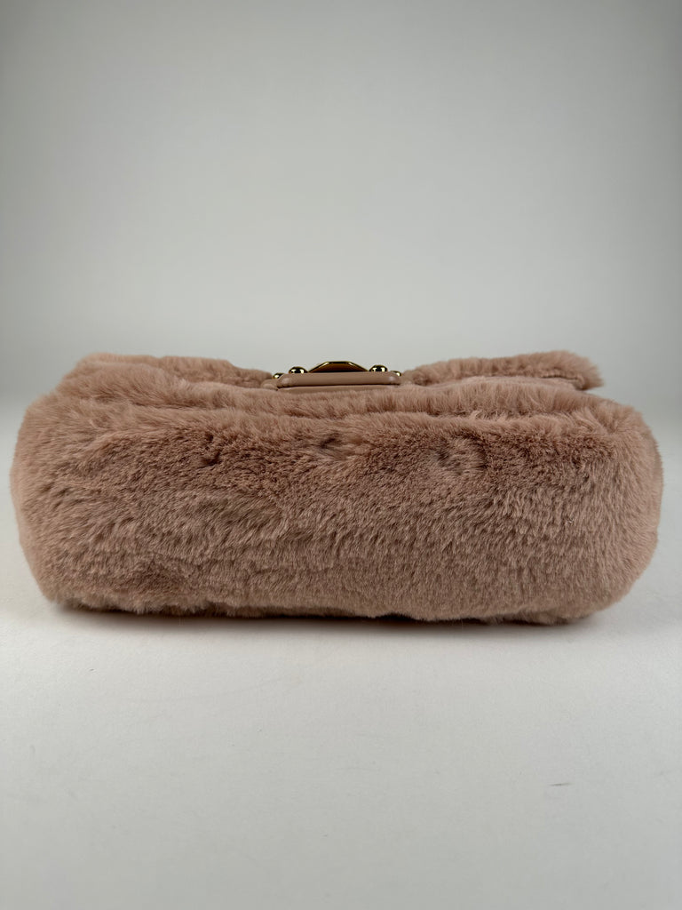 Dolce & Gabbana Faux Fur Watersnake Embellished Lucia Shoulder Bag Pink