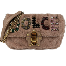 Load image into Gallery viewer, Dolce &amp; Gabbana Faux Fur Watersnake Embellished Lucia Shoulder Bag Pink