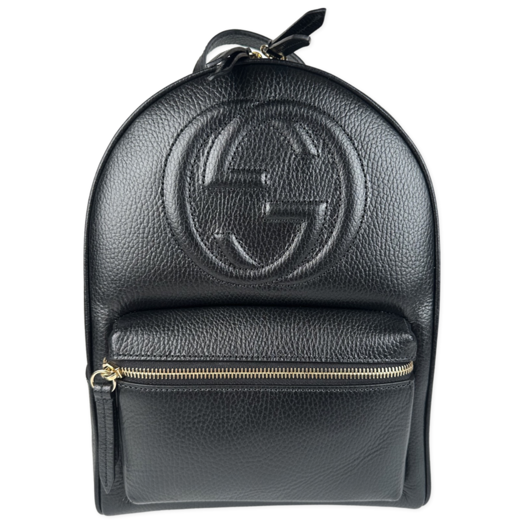 Gucci Pebbled Calfskin Soho Chain Backpack Black Sacdelux