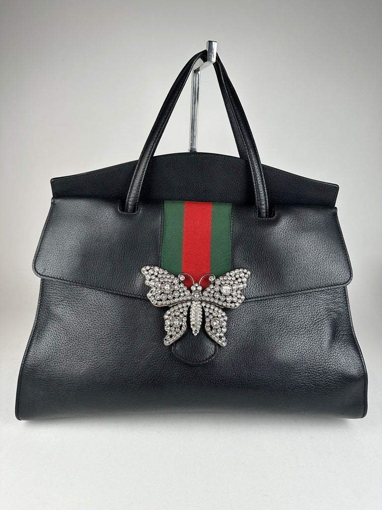 Gucci Totem Large Butterfly Top Handle Bag Black