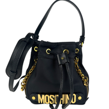 Load image into Gallery viewer, Moschino Black Nylon and Leather Bucket Bag