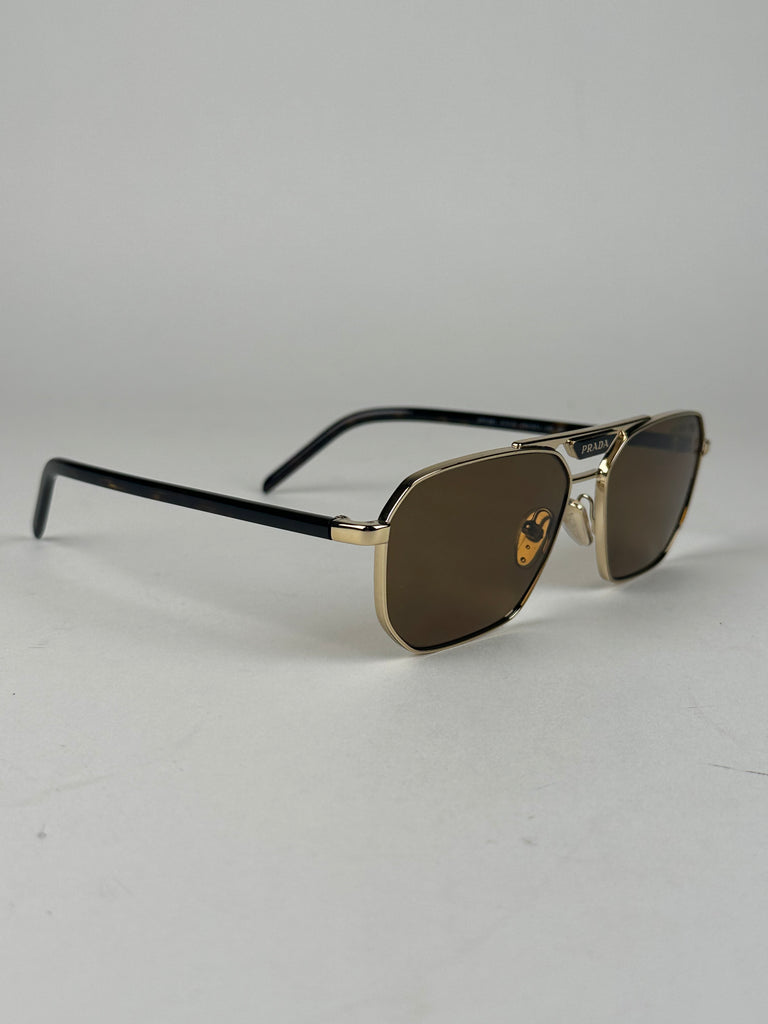 Prada Aviator Style Sunglasses with Logo Gold