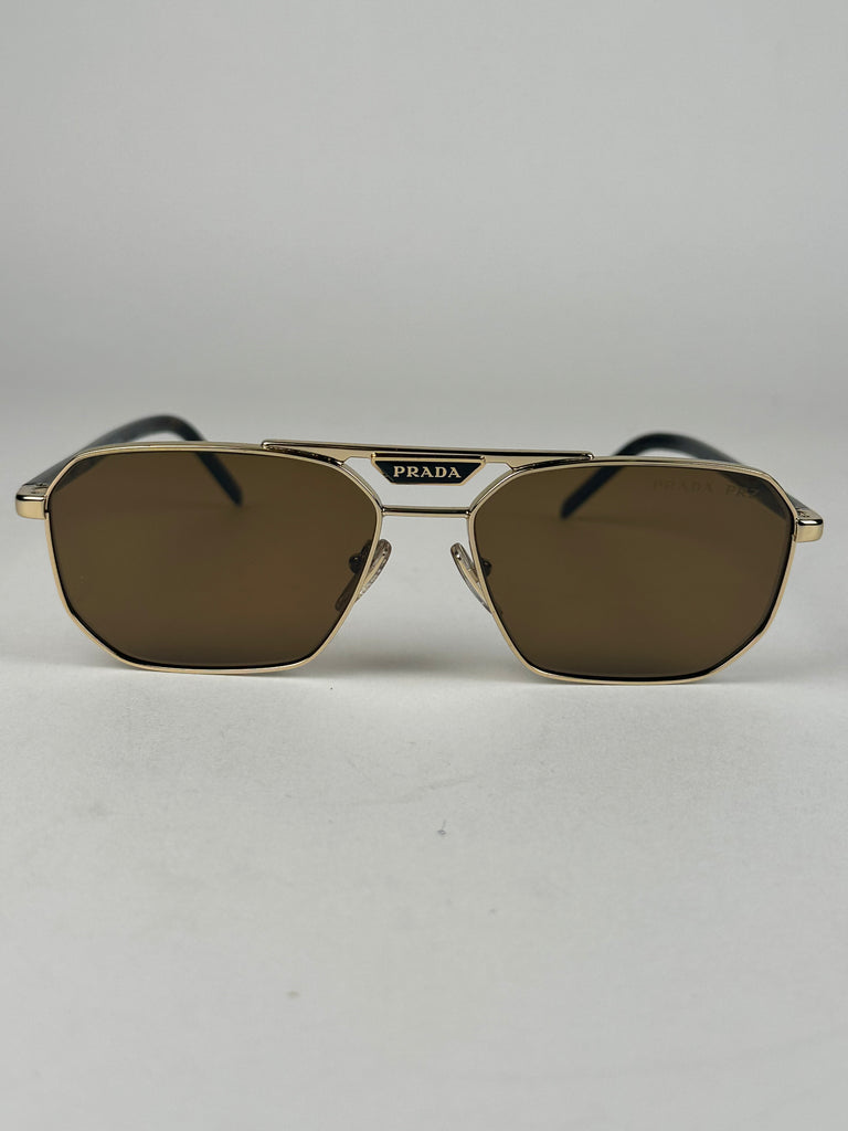 Prada Aviator Style Sunglasses with Logo Gold