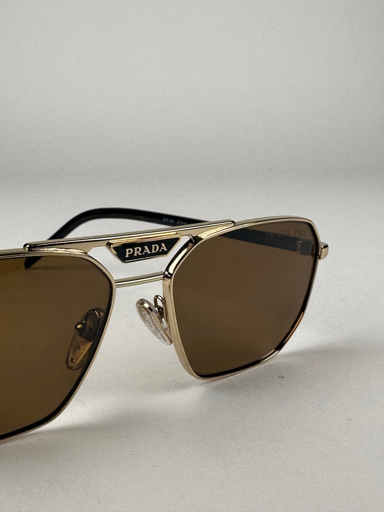 Prada Aviator Style Sunglasses with Logo Gold