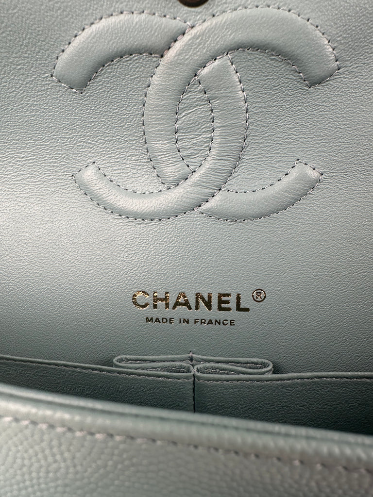 Chanel Caviar Quilted Medium Double Flap Light Blue 20C