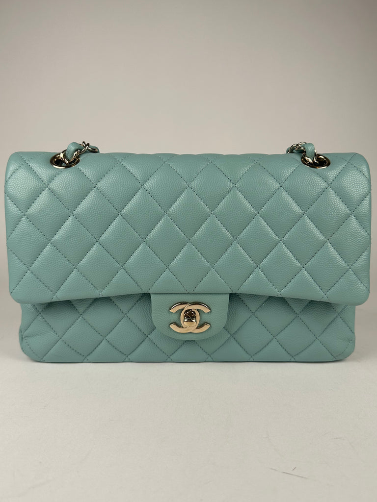 Chanel Caviar Quilted Medium Double Flap Light Blue 20C