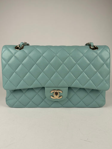 Chanel Caviar Quilted Medium Double Flap Light Blue 20C
