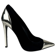 Load image into Gallery viewer, Balmain Daphne Duo Mirrored Silver Black Velvet Pumps Size 37.5EU