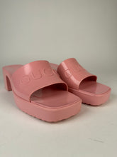 Load image into Gallery viewer, Gucci Heeled Women’s Embossed Logo Slides Pink Size 37EU