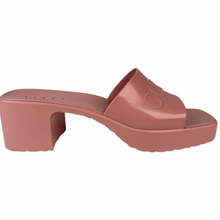 Load image into Gallery viewer, Gucci Heeled Women’s Embossed Logo Slides Pink Size 37EU