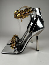 Load image into Gallery viewer, Versace Medusa Metallic Chain High Heel Sandals Silver Size 40EU