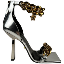 Load image into Gallery viewer, Versace Medusa Metallic Chain High Heel Sandals Silver Size 40EU