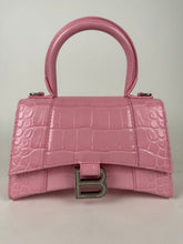 Load image into Gallery viewer, Balenciaga Shiny Calfskin Croc Embossed XS Hourglass Top Handle Pink
