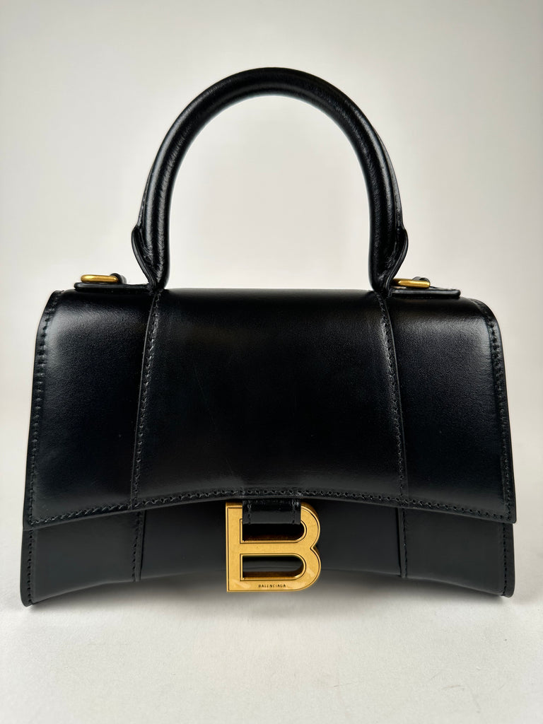 Balenciaga Shiny Calfskin XS Hourglass Top Handle Black