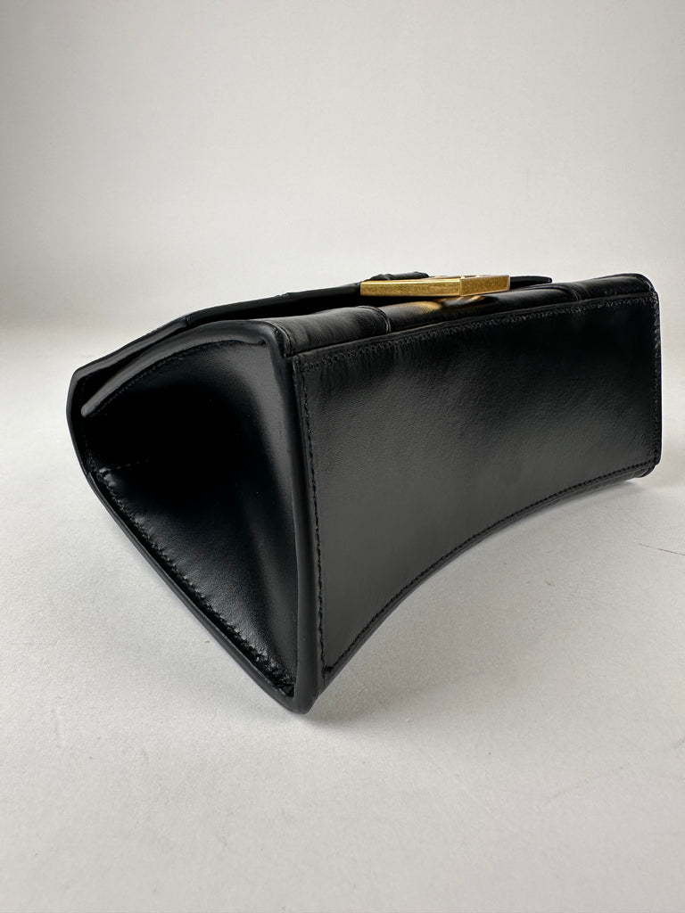 Balenciaga Shiny Calfskin XS Hourglass Top Handle Black