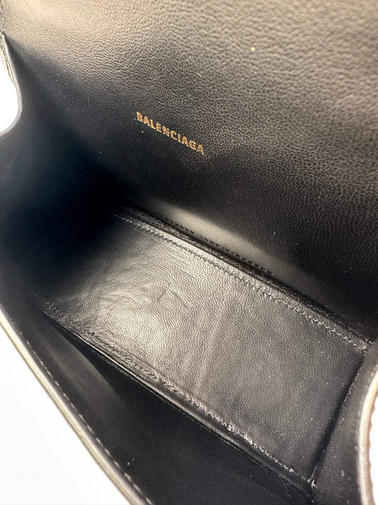 Balenciaga Shiny Calfskin XS Hourglass Top Handle Black