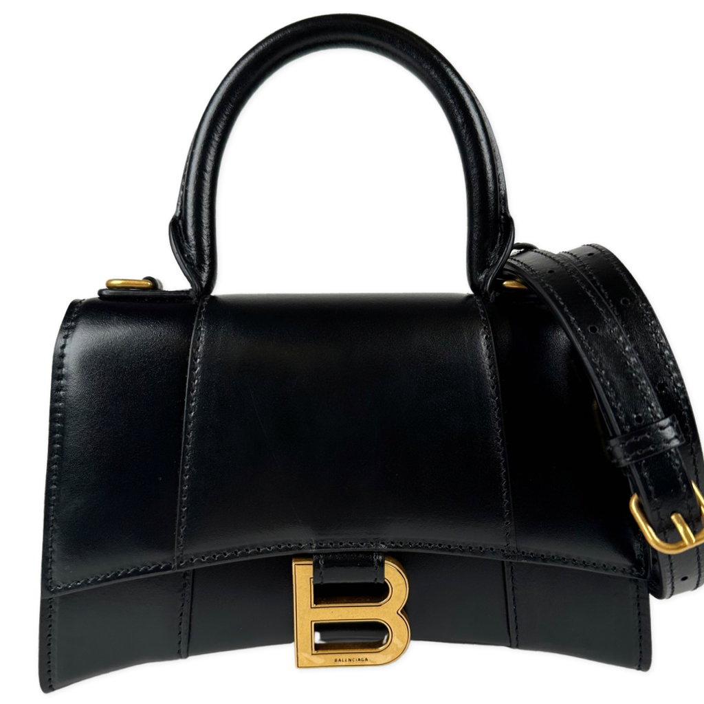 Balenciaga Shiny Calfskin XS Hourglass Top Handle Black