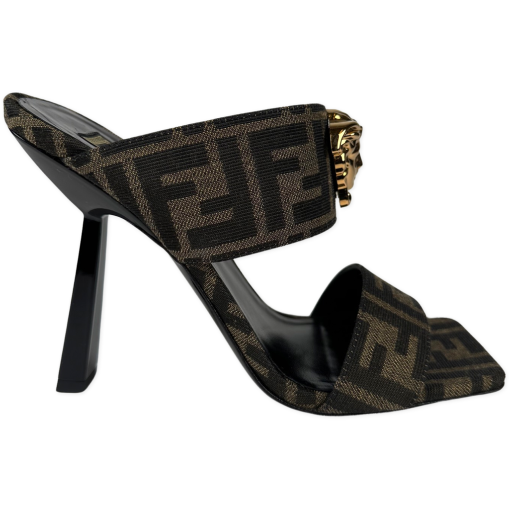 Fendace FF Jacquard Print Medusa Head Mules Size 37.5EU