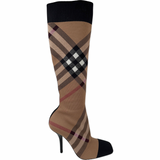 Burberry Knitted Check Sock Boots Birch Brown Size 38EU