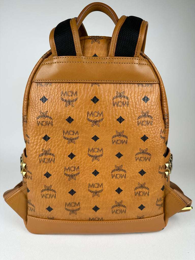 MCM Cognac Visetos Leather Large Studs Stark Backpack