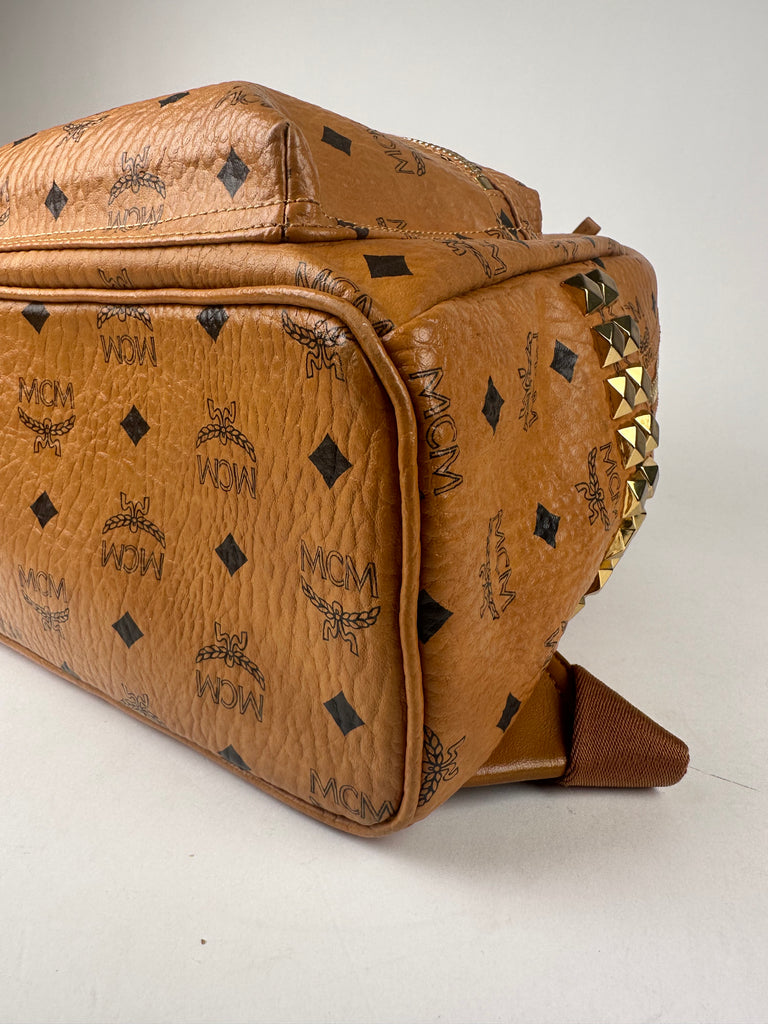 MCM Cognac All Over Stud Stark Backpack 90m56s For Sale at 1stDibs