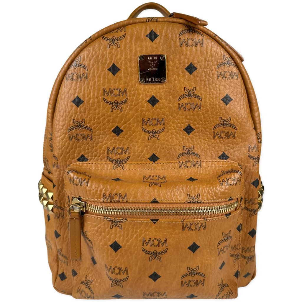 Mcm stark side studs backpack in visetos hot sale