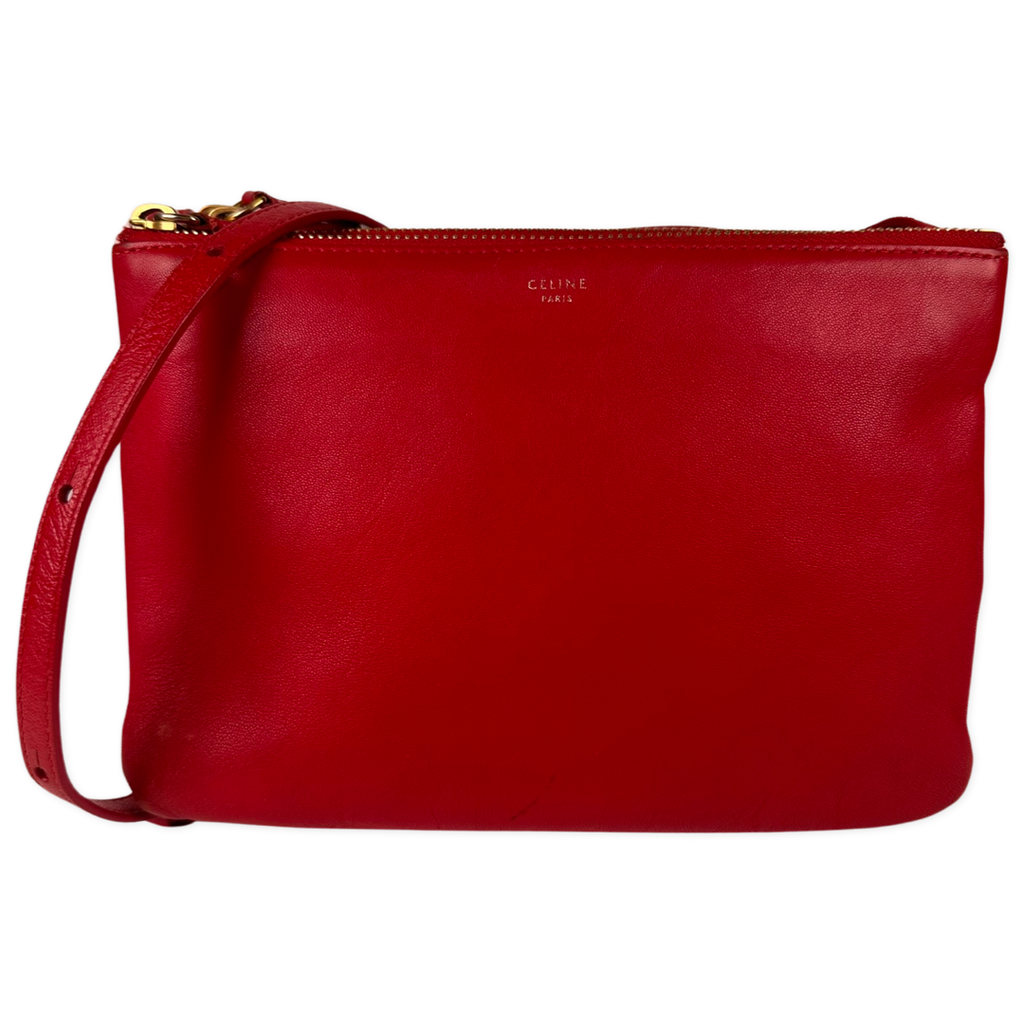 Red Celine Small Trio Leather Crossbody Bag – Designer Revival