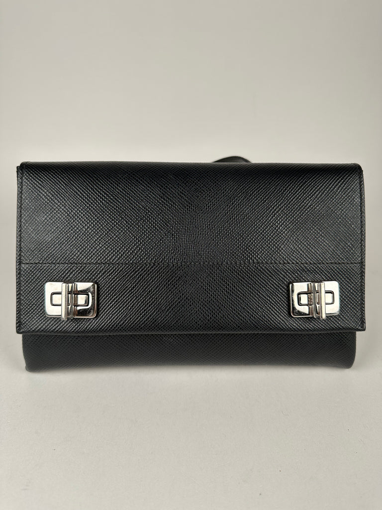 Prada Mini Saffiano Leather Chain Shoulder Bag Black