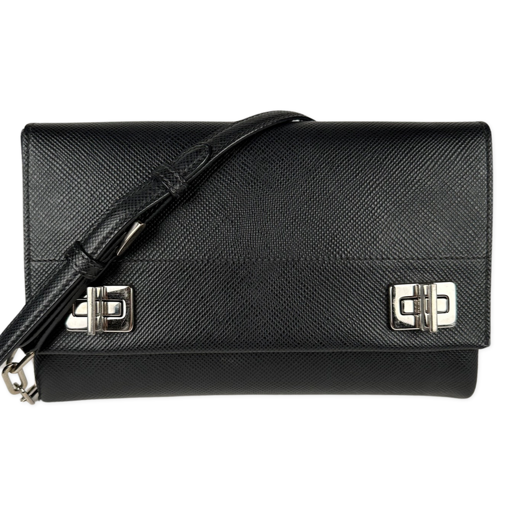 Prada Double Turnlock Chain Shoulder Bag Small Black – Sacdelux