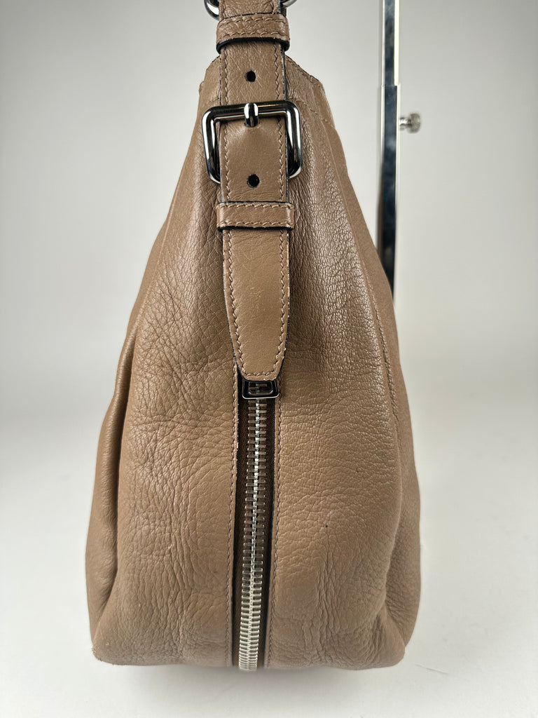 Prada Grained Leather Vitello Daino Hobo Beige