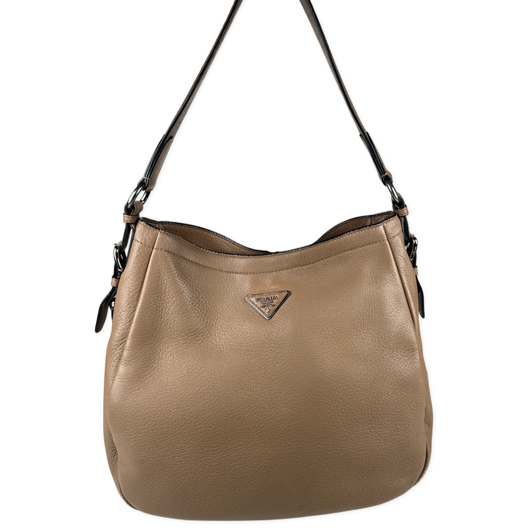Daino calfskin leather hobo prada outlet