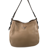 Prada Grained Leather Vitello Daino Hobo Beige